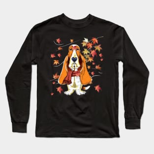 Maple Dog Leaf Fall Hello Autumn Funny Basset Hound Lover Long Sleeve T-Shirt